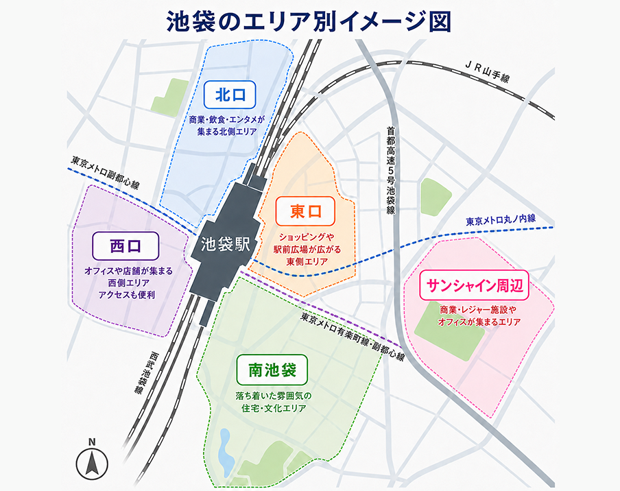 池袋のエリア別イメージ図